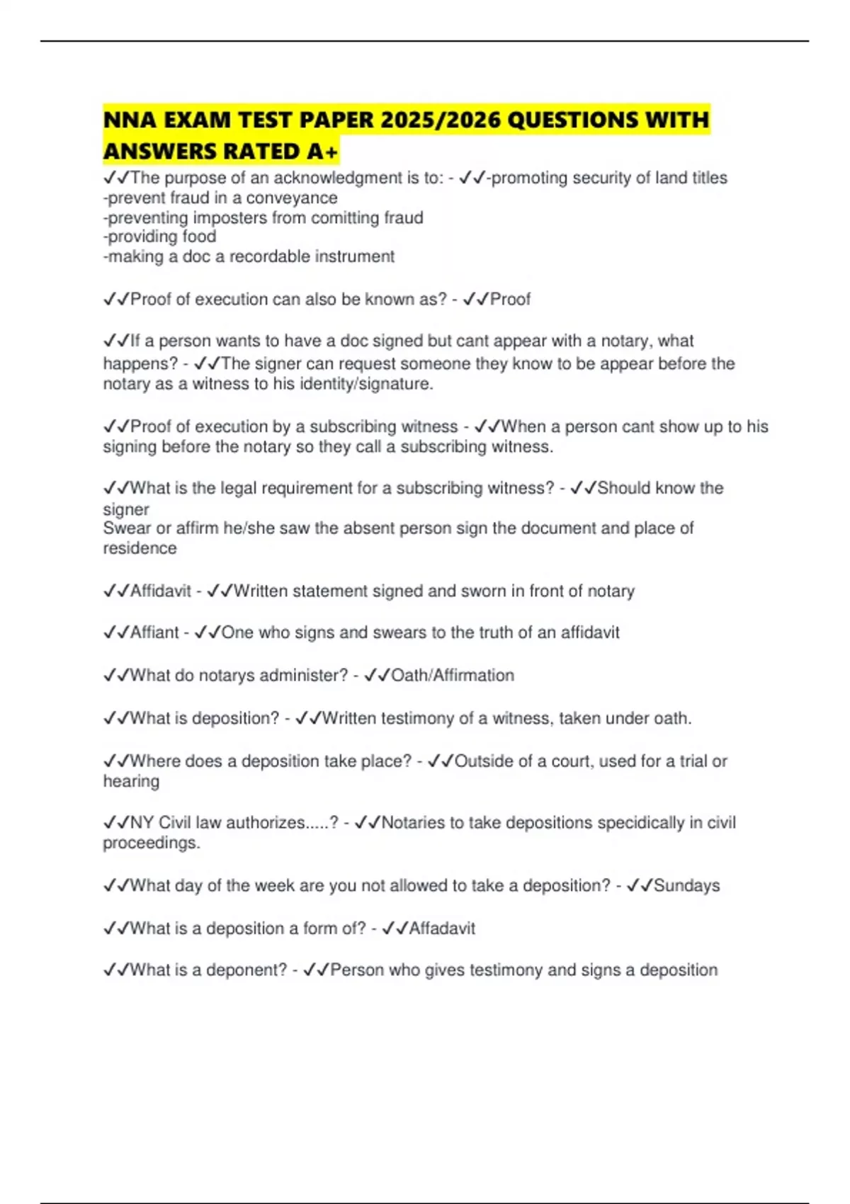 NNA EXAM TEST PAPER 2025/2026 QUESTIONS WITH ANSWERS RATED A+ - NNA ...