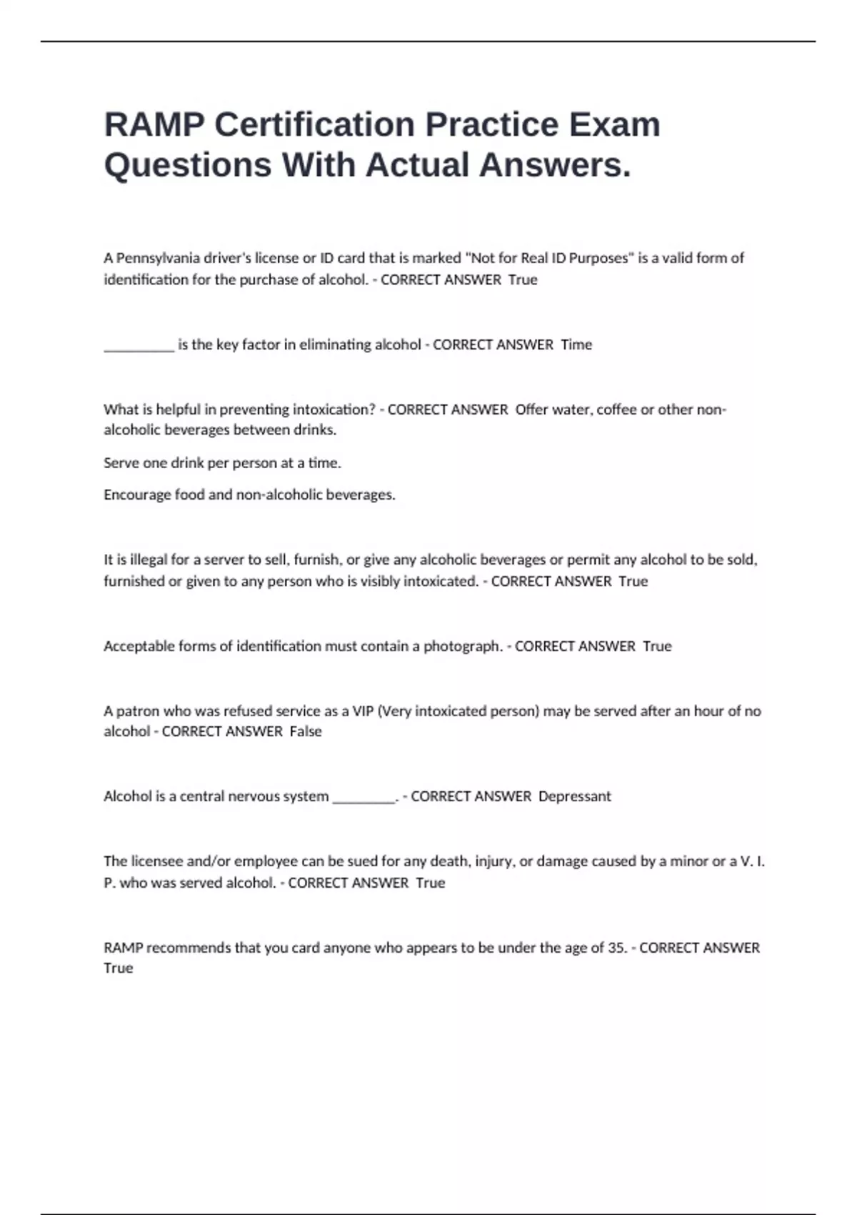 RAMP Certification Practice Exam Questions With Actual Answers. - Ramp ...