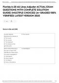 Florida 6-20 All Lines Adjuster ACTUAL EXAM QUESTIONS WITH COMPLETE SOLUTION GUIDE&rpar; &lpar;MULTIPLE CHOICES&rpar; &lpar;A&plus; GRADED 100&percnt; VERIFIED&rpar; LATEST VERSION 2025