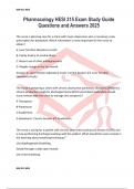Pharmacology HESI 315 Exam Study Guide Questions and Answers 2025