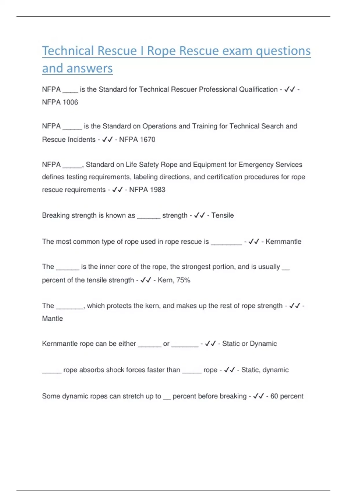 Technical Rescue I – Rope Rescue | Exam Questions and Answers | Fire ...