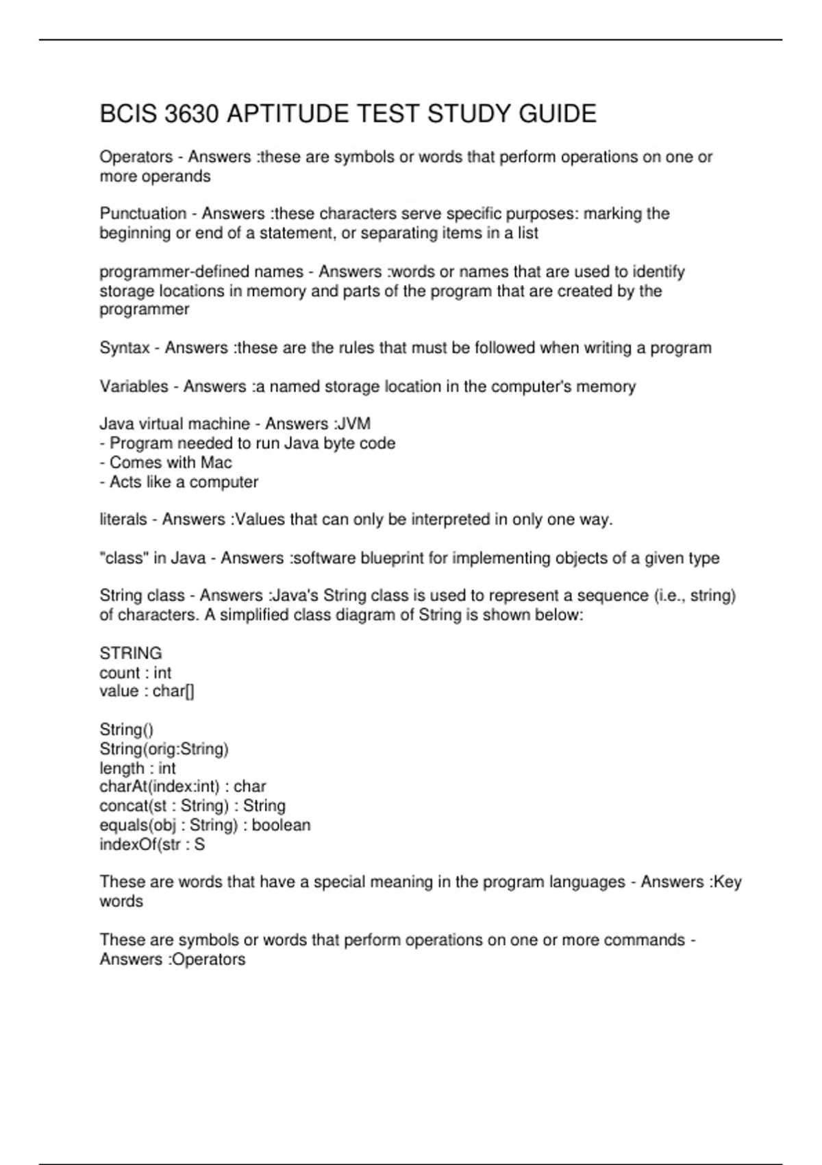 BCIS 3630 APTITUDE TEST STUDY GUIDE BCIS 3630 Stuvia US