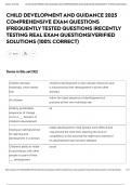 CHILD DEVELOPMENT AND GUIDANCE 2025 COMPREHENSIVE EXAM QUESTIONS &vert;FREQUENTLY TESTED QUESTIONS &vert;RECENTLY TESTING REAL EXAM QUESTIONS&vert;VERIFIED SOLUTIONS &lpar;100&percnt; CORRECT&rpar;