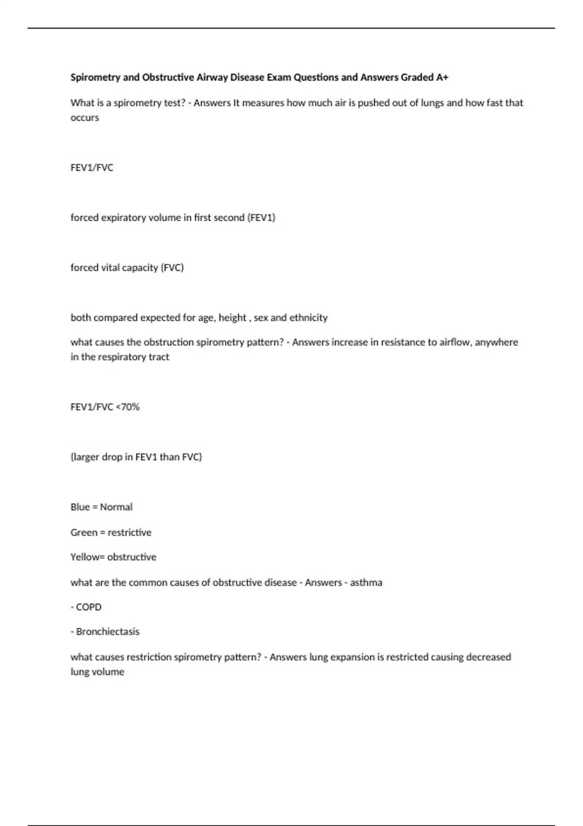 Spirometry Analysis Example Question Spirometry and Obstructive Airway Disease Exam Questions and Answers ...