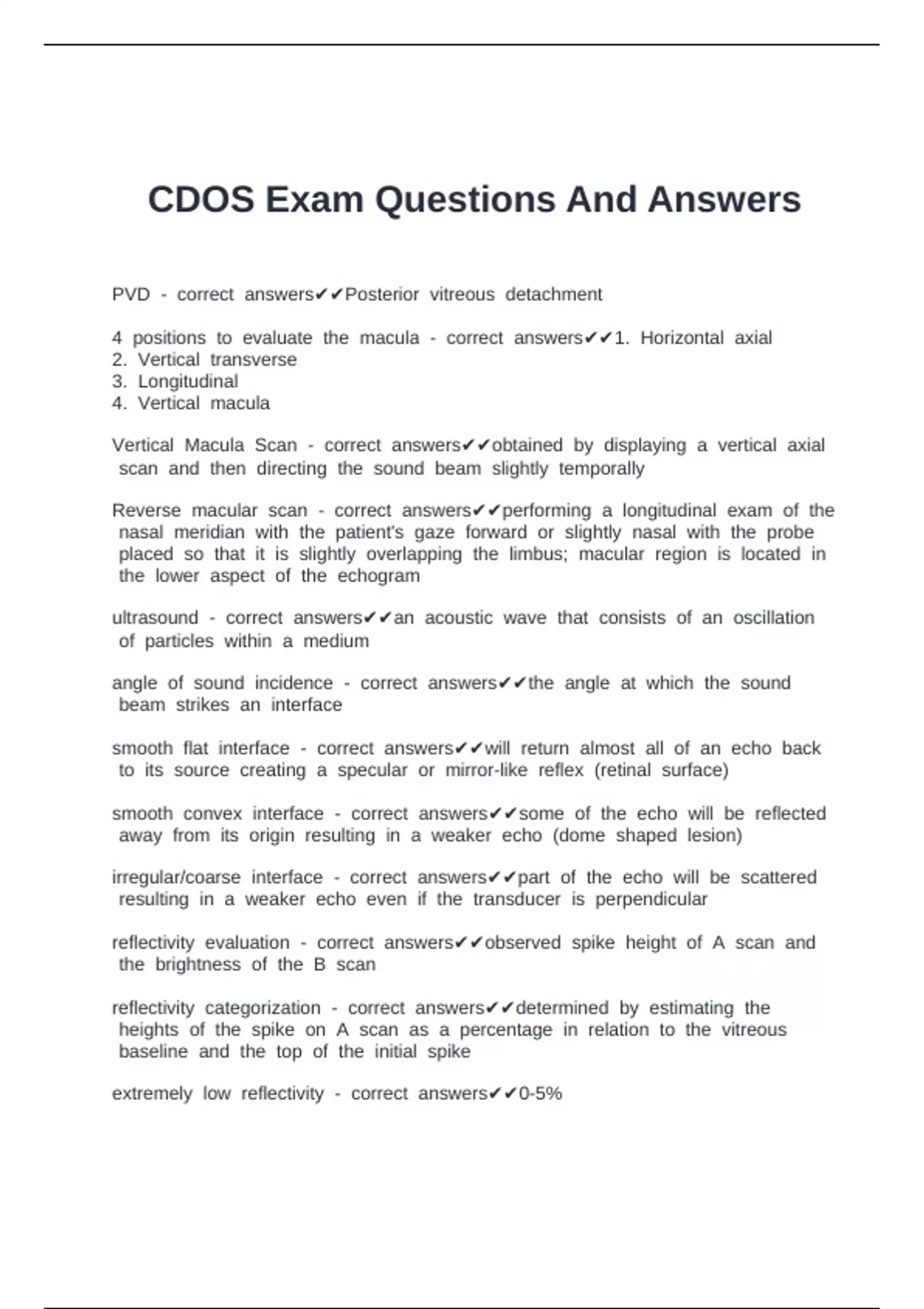 CDOS Exam Questions And Answers - CDOS PRACTICE - Stuvia US