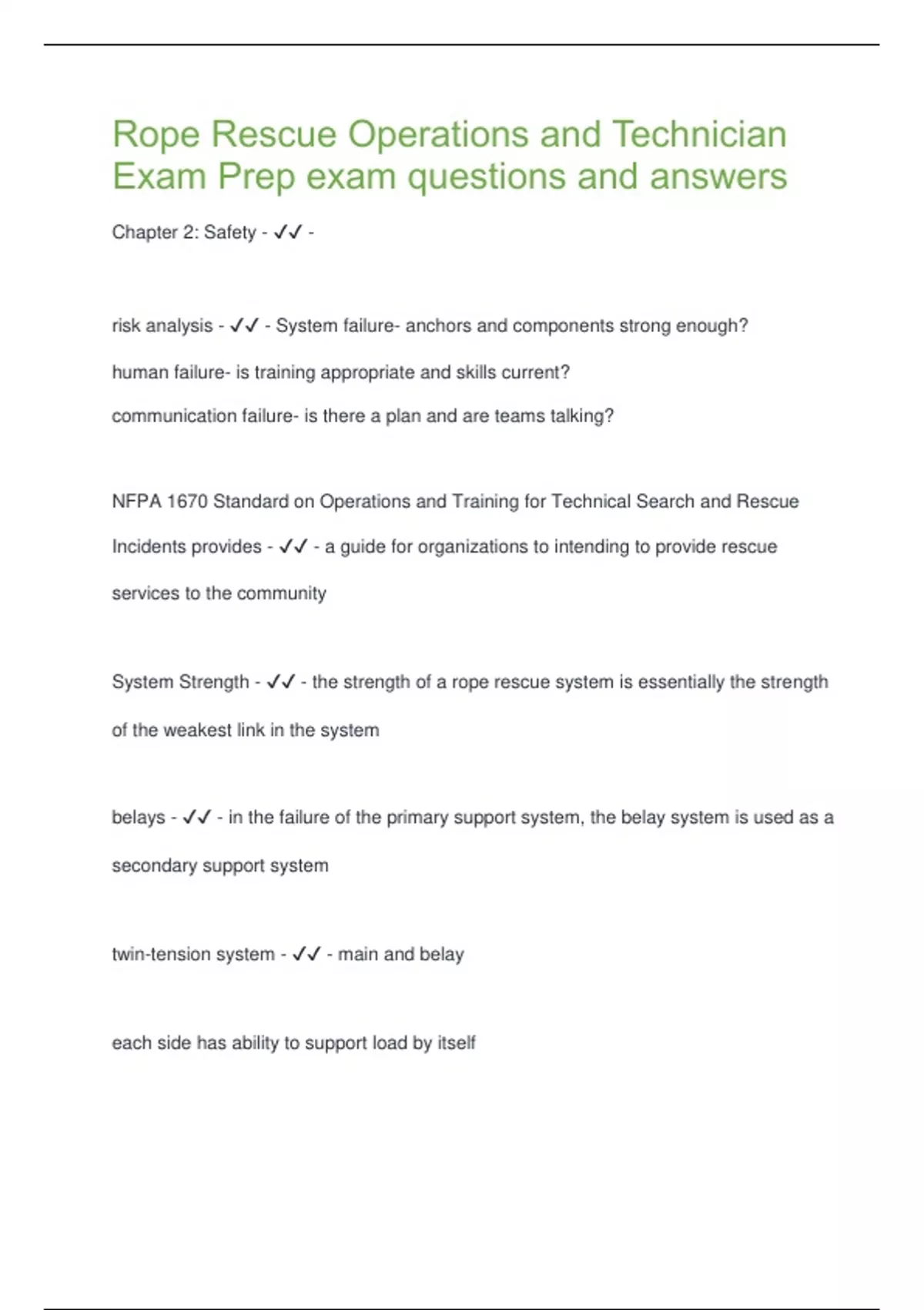 Rope Rescue Operations and Technician – Exam Prep Questions and Answers ...