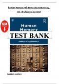 Test Bank - Human Memory 4th Edition by Radvansky&comma; All 18 Chapters Covered