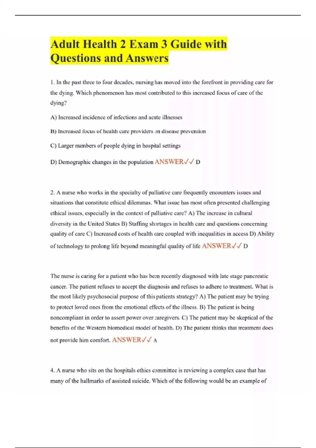Adult Health 2 Exam 3 Guide with Questions and Answers - Nursing ...