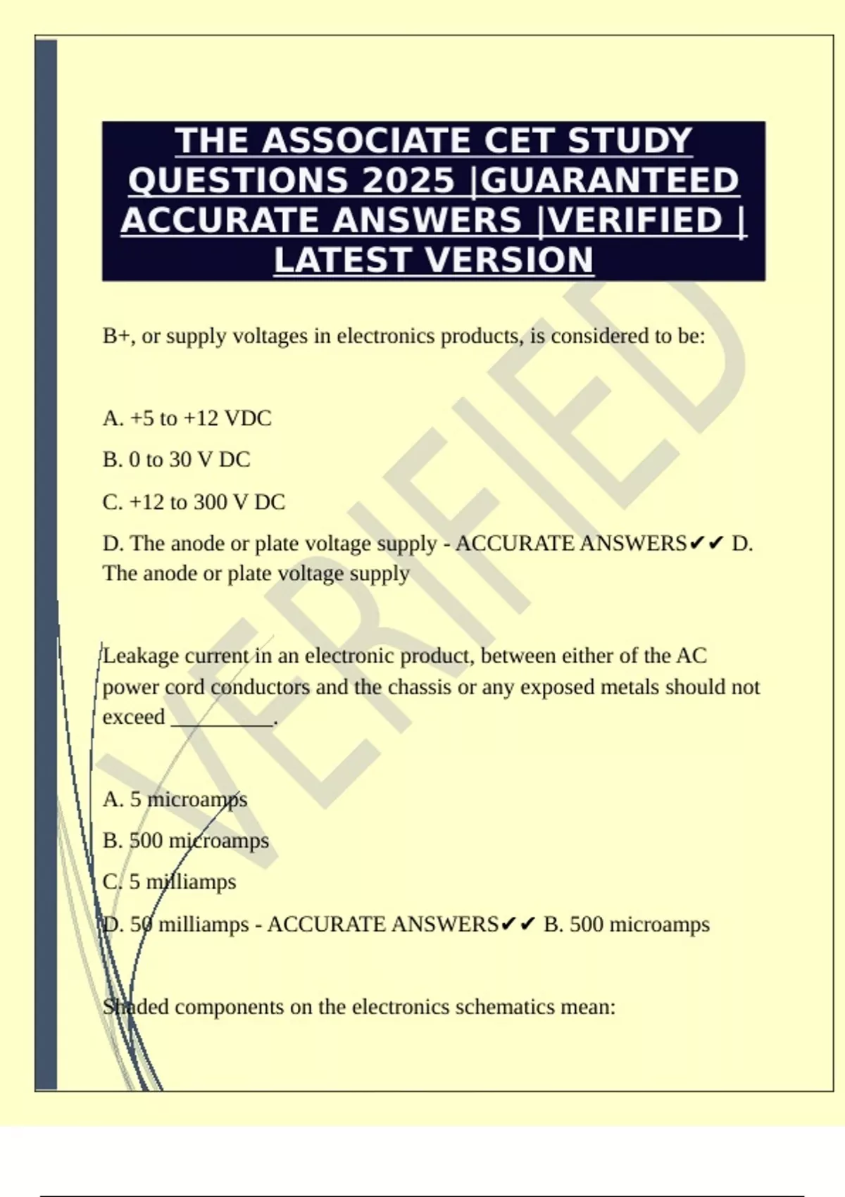 THE ASSOCIATE CET STUDY QUESTIONS 2025 |GUARANTEED ACCURATE ANSWERS ...
