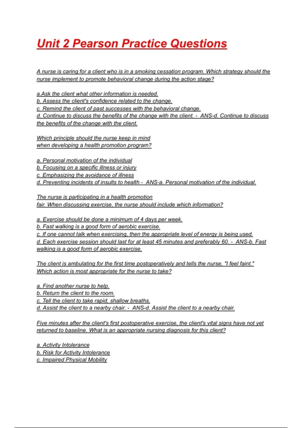 Unit 2 Pearson Practice Questions with correct Answers 2025/2026( A+ ...