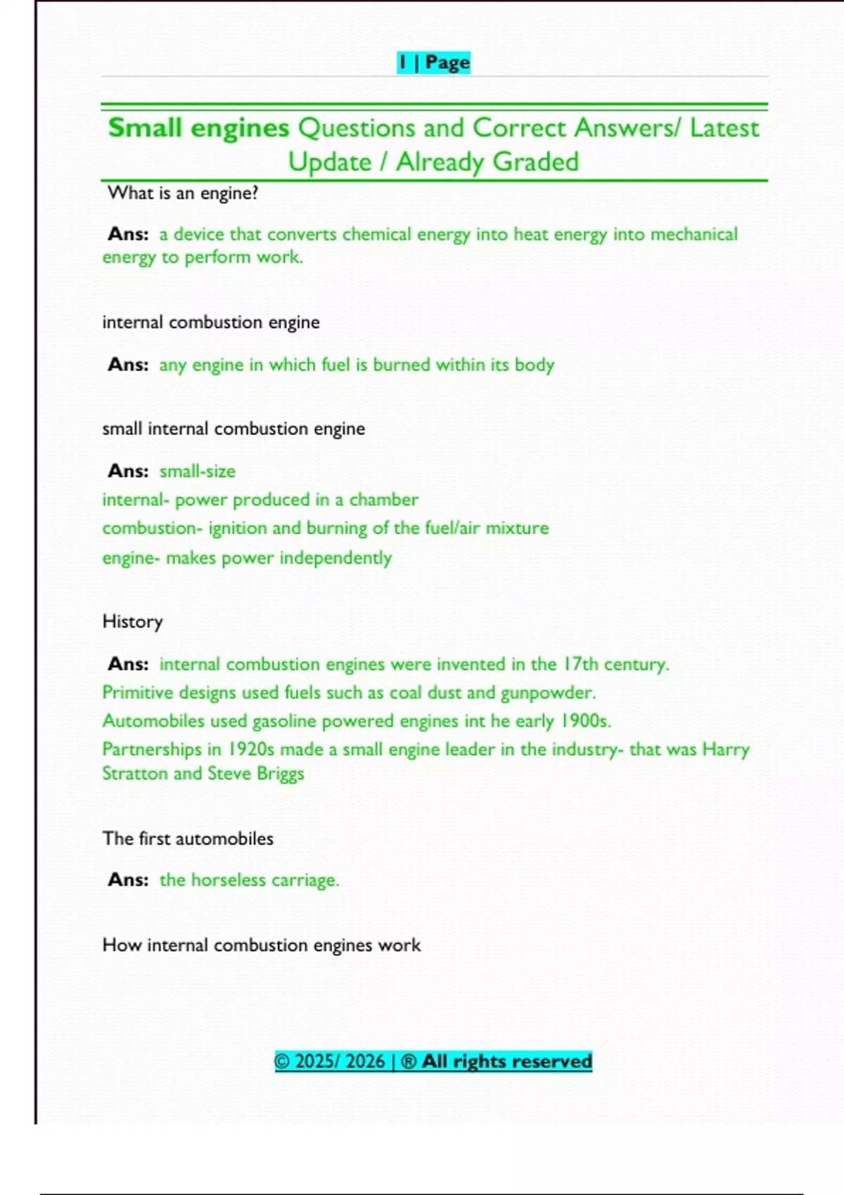 Small Engines – Technical Exam Questions and Correct Answers | Complete ...