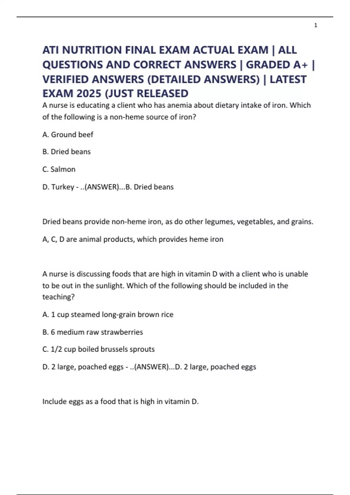 ATI NUTRITION FINAL EXAM ACTUAL EXAM | ALL QUESTIONS AND CORRECT ...