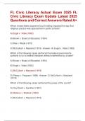 FL Civic Literacy Actual Exam 2025 FL  Civic Literacy Exam Update Latest 2025  Questions and Correct Answers Rated A&plus; 