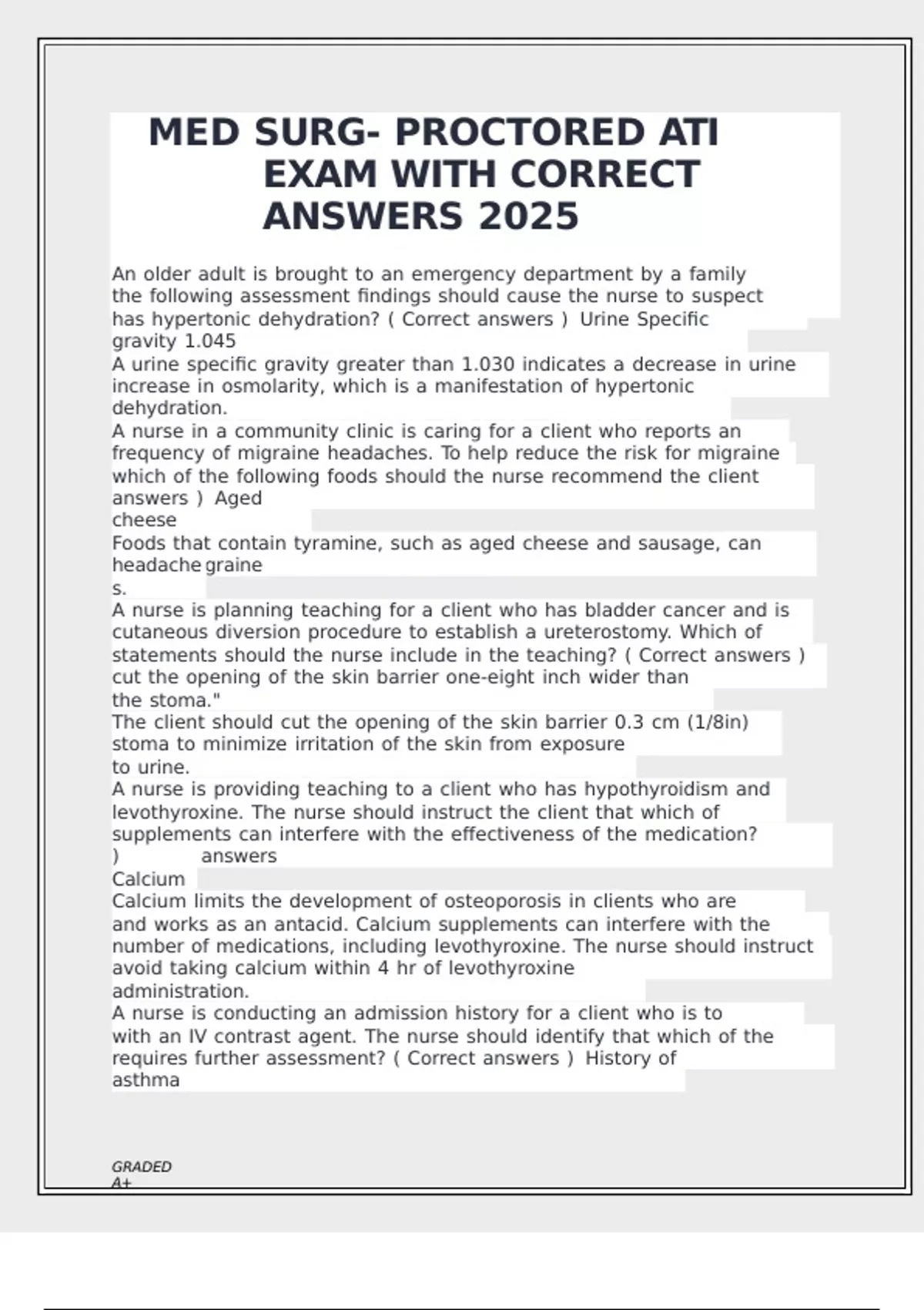MED SURG- PROCTORED ATI EXAM WITH CORRECT ANSWERS 2025 - MED SURG ...