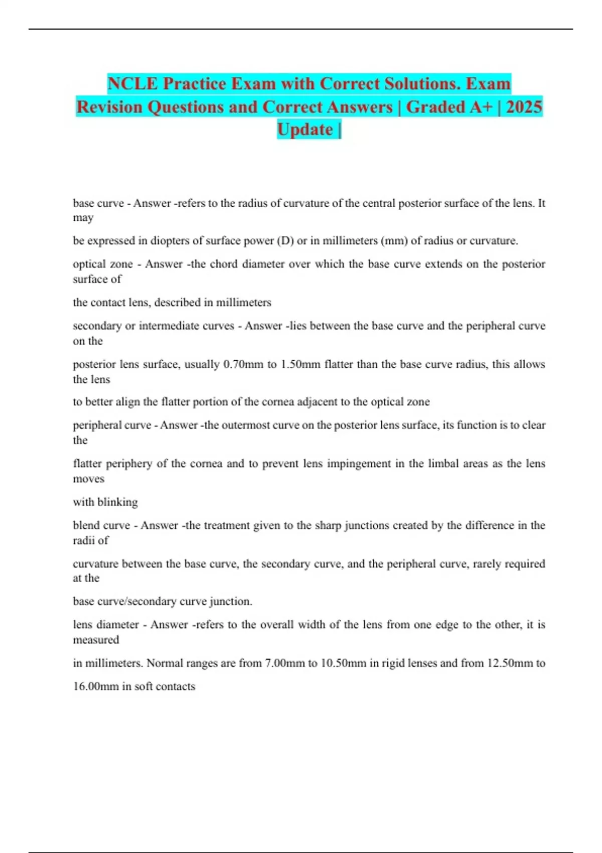 NCLE Practice Exam with Correct Solutions. Exam Revision Questions and ...