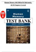 Test Bank - Human Memory 4th Edition by Radvansky&comma; All 18 Chapters Covered