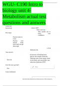WGU &vert; C190 &vert; Intro to biology &vert; unit 4 &vert; Metabolism &vert; actual test questions and answers&period;docx