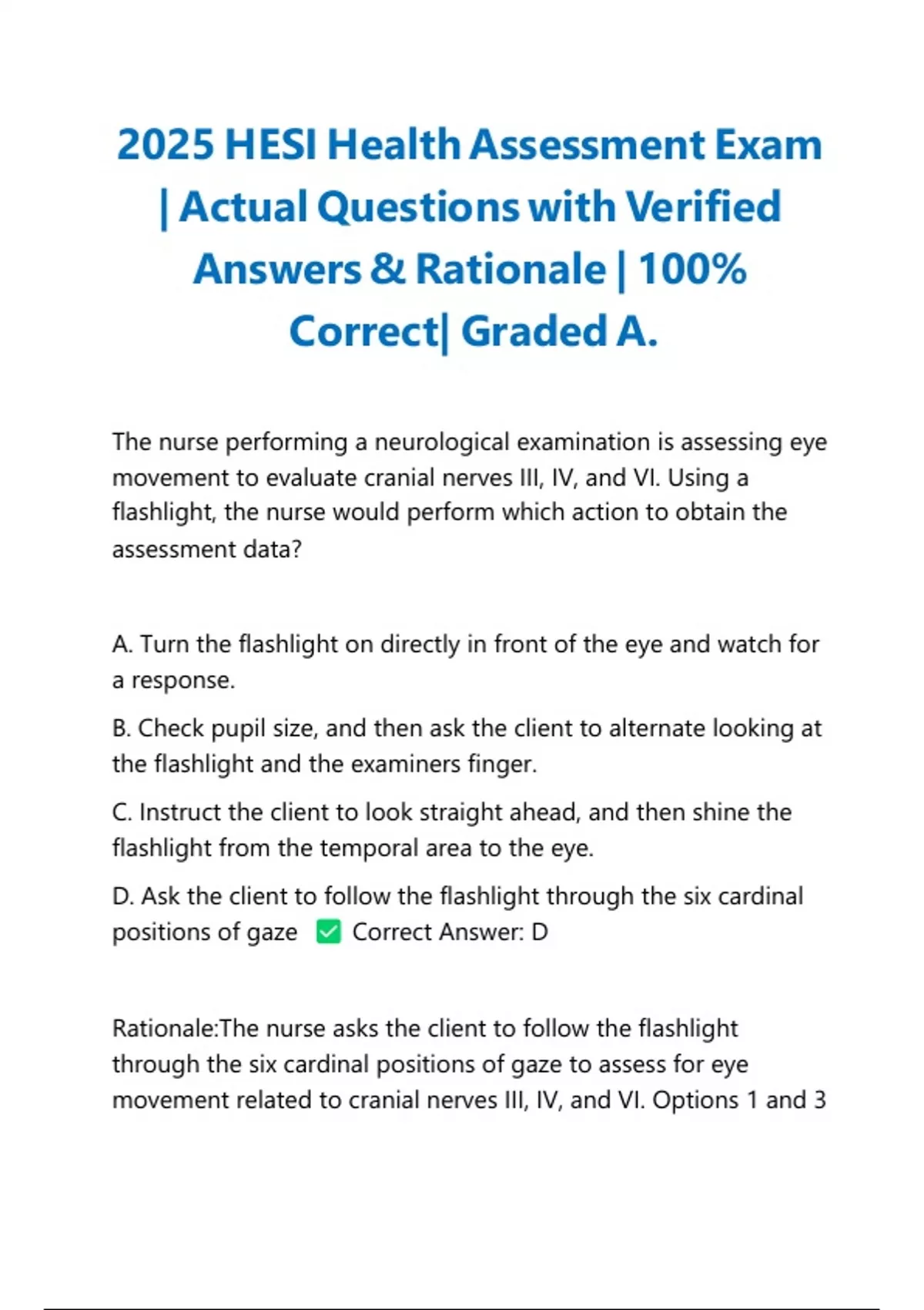 2025 HESI Health Assessment Exam | Actual Questions with Verified ...