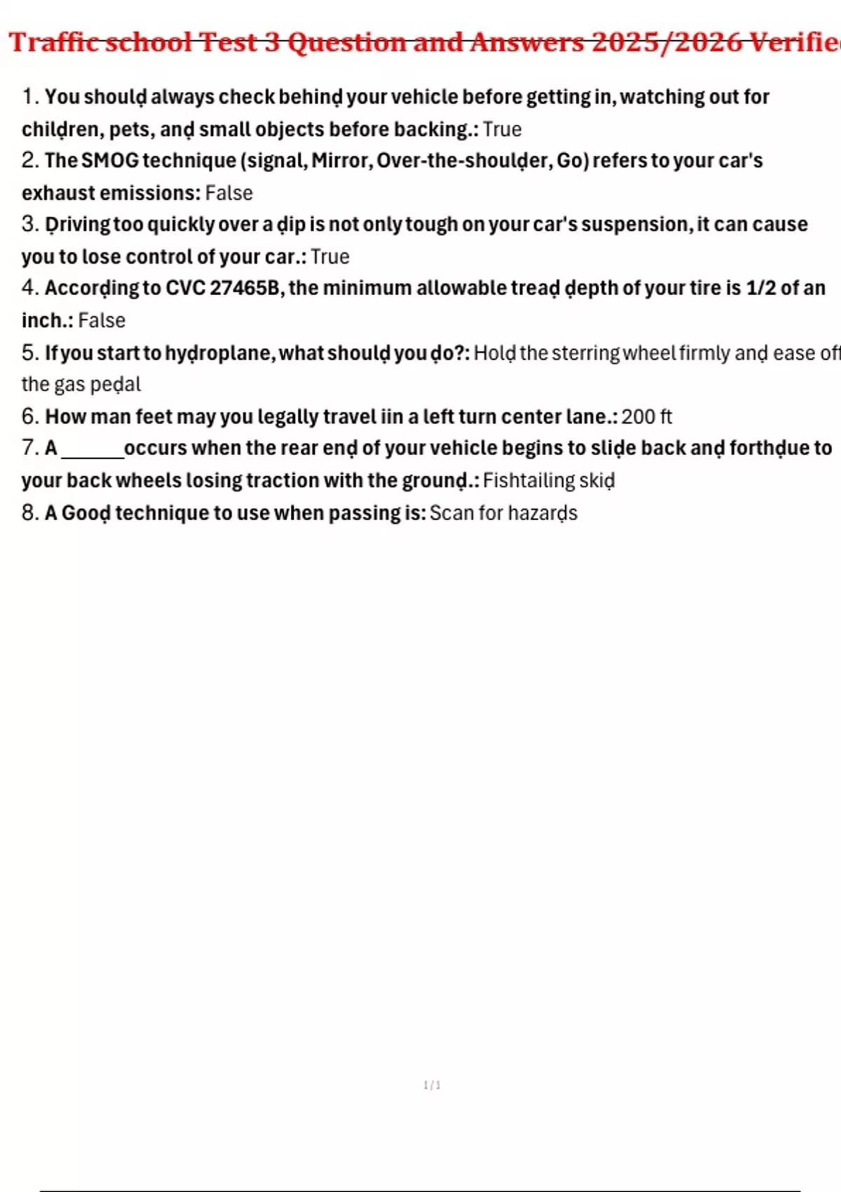 Traffic School Test 3 Verified Questions and Answers (2025/2026