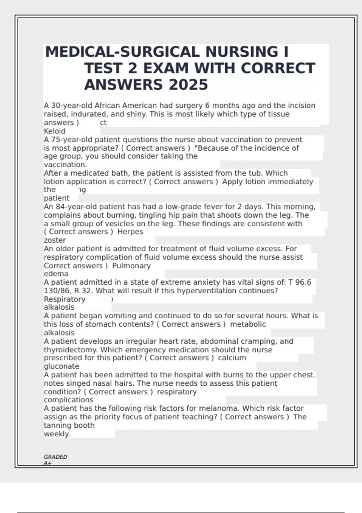 MEDICAL-SURGICAL NURSING I TEST 2 EXAM WITH CORRECT ANSWERS 2025 ...