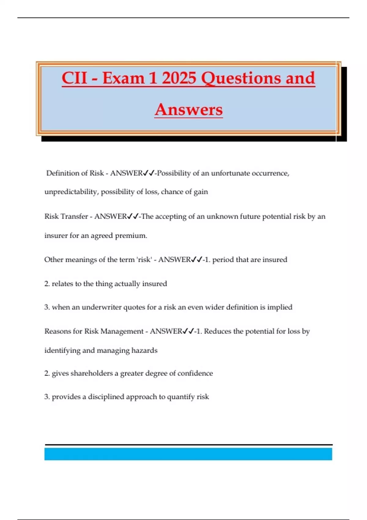 Cii R01 Exam CII - Exam 1 2025 Questions and Answers - CII - Stuvia US