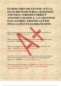 FLORIDA DRIVERS LICENSE ACTUAL  EXAM 2025 WITH 70 REAL QUESTIONS  AND WELL-VERIFIED CORRECT  ANSWERS &vert; GRADED A&plus; &vert; GUARANTEED  PASS &vert; FLORIDA DRIVERS LICENSE  FINAL LATEST EXAM &lbrack;BRAND NEW&rsqb; 