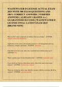 WASTEWATER D LICENSE ACTUAL EXAM  2025 WITH 300 EXAM QUESTIONS AND  100&percnt; CORRECT ANSWERS &vert; VERIFIED  ANSWERS &vert; ALREADY GRADED A&plus; &vert;  GUARANTEED SUCCESS &vert; WASTEWATER D  LICENSE FINAL LATEST EXAM 2025  &lbrack;BRAND NEW&rsqb;