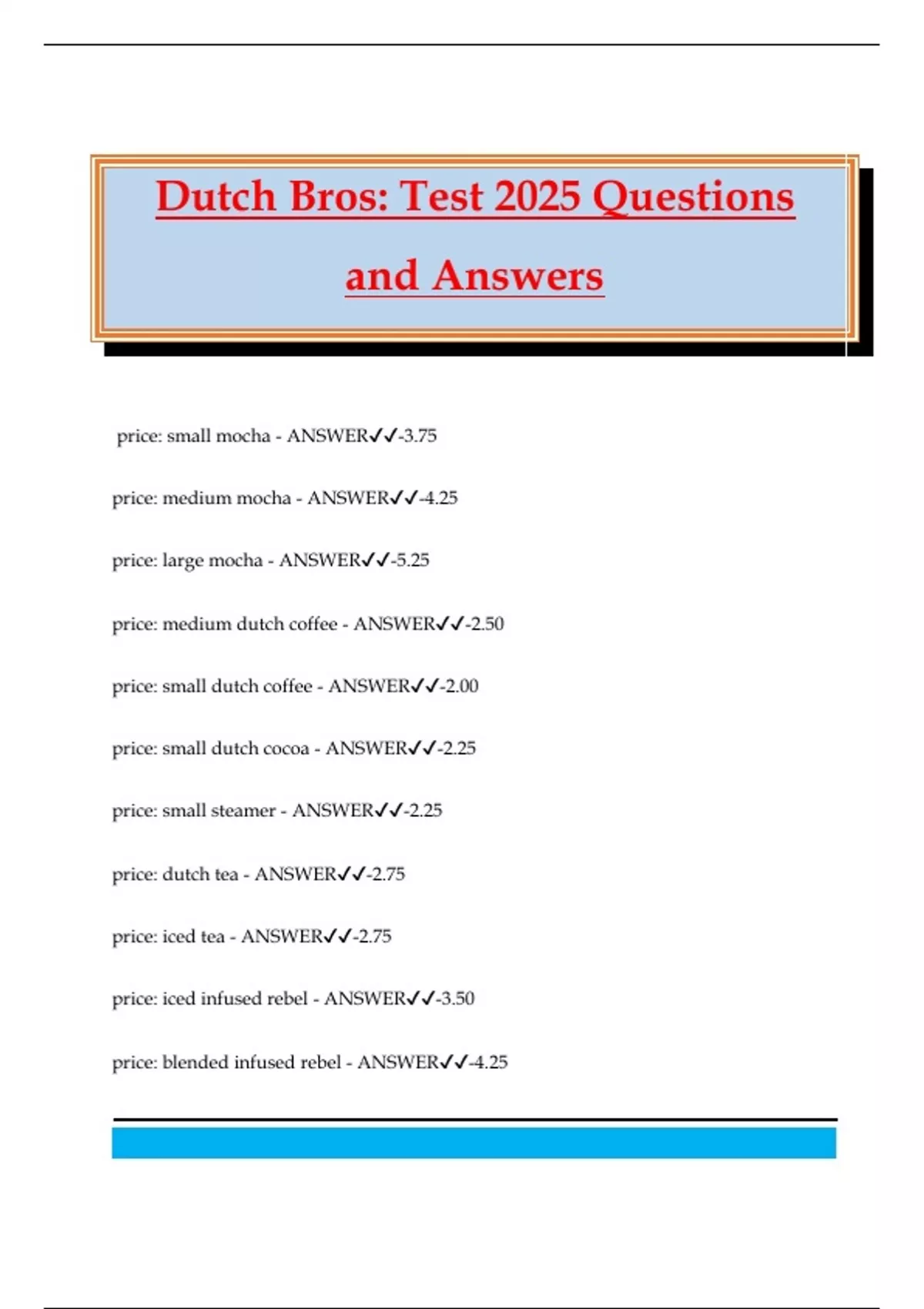 Question Tools Dutch Dutch Bros: Test 2025 Questions and Answers - Dutch Bros - Stuvia US