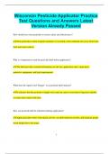 Wisconsin Pesticide Applicator Practice Test Questions and Answers Latest  Version Already Passed