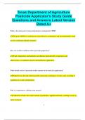 Texas Department of Agriculture Pesticide Applicator's Study Guide Questions and Answers Latest Version  Rated A&plus;
