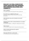 BIOLOGY 161 FINAL EXAM STUDY GUIDE QUESTIONS AND ANSWERS WITH VERIFIED SOLUTIONS 100&percnt; CORRECT&excl;&excl;&excl;