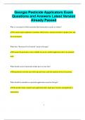 Georgia Pesticide Applicators Exam Questions and Answers Latest Version  Already Passed