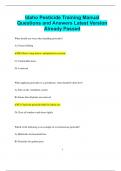 Idaho Pesticide Training Manual Questions and Answers Latest Version  Already Passed
