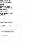 SOCIOLOGY 101  STRAIGHTERLINE  FINAL  EXAM&sol;ACTUAL  EXAM QUESTIONS  WITH WELL  DETAILED  ANSWERS&sol;NEWEST  UPDATE