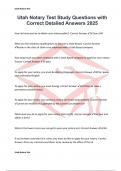 Utah Notary Test Study Questions with Correct Detailed Answers 2025