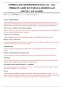 MATERNAL AND NEWBORN NURSING EXAM 2025 &ndash; 2026 PREGNANCY&comma; LABOR&comma; POSTPARTUM & NEWBORN CARE QUESTIONS AND ANSWERS