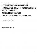 NYS INFECTION CONTROL MANDATED TRAINING QUESTIONS WITH CORRECT ANSWERS&sol;NEWEST UPDATE&sol;GRADE A&plus; ASSURED