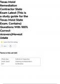 Texas Mold Remediation Contractor State Exam Latest &lpar;This is a study guide for the Texas Mold State Exam&period; Contains&rpar; Questions With 100&percnt; Correct Answers&rpar;Newest Udate