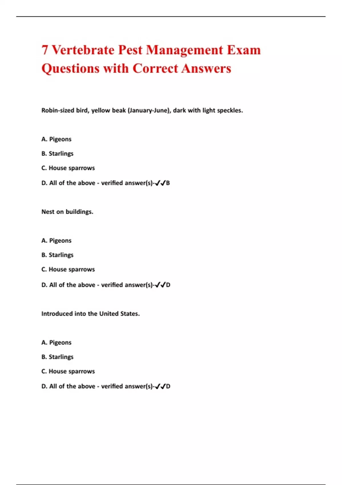 7 Vertebrate Pest Management Exam Questions with Correct Answers ...