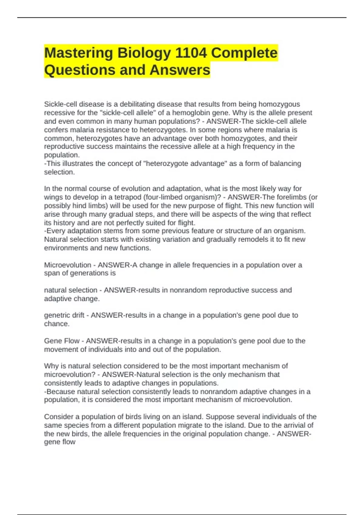 Mastering Biology 1104 Complete Questions and Answers - BIO 1104 ...