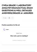 CWEA GRADE I LABORATORY ANALYST EXAM&sol;ACTUAL EXAM QUESTIONS & WELL DETAILED ANSWERS&sol;GRADE A&plus; ASSURED