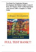 Test Bank For Exploring Lifespan Development 4th Edition Author&colon; Laura E Berk All Chapters With Verified Questions And Answers 100&percnt; Complete A&plus; Study Guide
