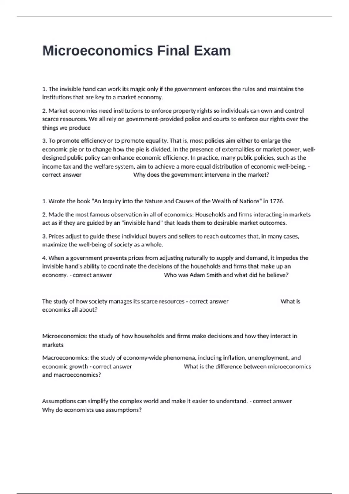 Microeconomics Final Exam Questions With Correct Detailed Answers ...