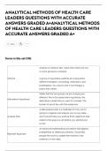 ANALYTICAL METHODS OF HEALTH CARE  LEADERS QUESTIONS WITH ACCURATE  ANSWERS GRADED A&plus;ANALYTICAL METHODS  OF HEALTH CARE LEADERS QUESTIONS WITH  ACCURATE ANSWERS GRADED A&plus;