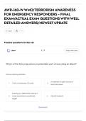 AWR-160-W WMD&sol;TERRORISM AWARENESS  FOR EMERGENCY RESPONDERS - FINAL  EXAM&sol;ACTUAL EXAM QUESTIONS WITH WELL  DETAILED ANSWERS&sol;NEWEST UPDATE