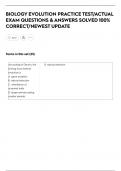 BIOLOGY EVOLUTION PRACTICE TEST&sol;ACTUAL  EXAM QUESTIONS & ANSWERS SOLVED 100&percnt;  CORRECT&sol;NEWEST UPDATE