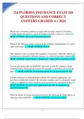 214 FLORIDA INSURANCE EXAM 160 QUESTIONS AND CORRECT ANSWERS GRADED A&plus; 2024 