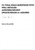 CC FINAL EXAM QUESTIONS WITH WELL DETAILED ANSWERS&sol;NEWEST UPDATE&sol;GRADE A&plus; ASSURED