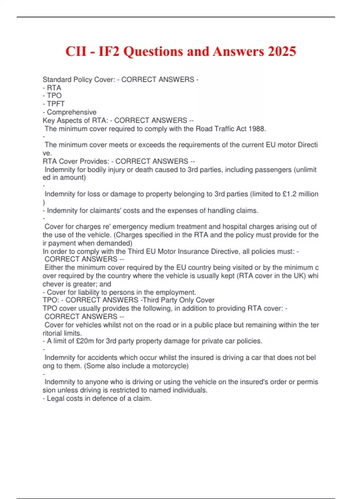 CII - IF2 Questions and Answers 2025 - CII - Stuvia US