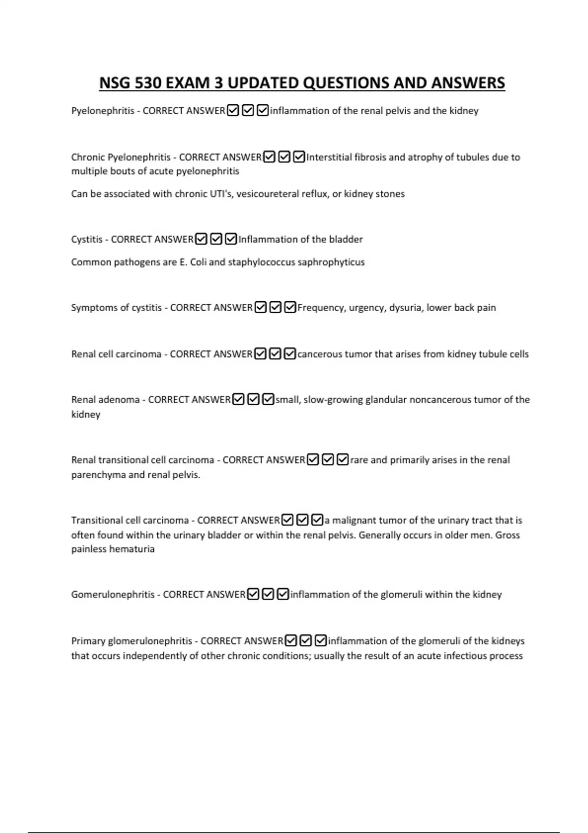 NSG 530 EXAM 3 UPDATED QUESTIONS AND ANSWERS - NSG 530 - Stuvia US